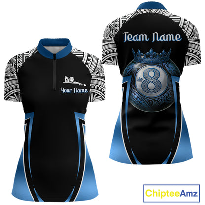 Blue Tribal 8 Ball Billiard Shirt For Women Personalized Tribal Pool Polo & 1/4-Zip Team Jersey NYN2984