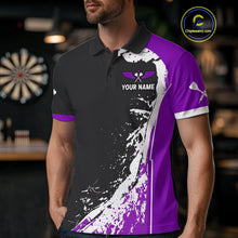 Load image into Gallery viewer, Purple Fiery Rooster Fury Dart Arrow Men Funny Darts Polo Shirt Custom Name Darts Jersey NYN2112