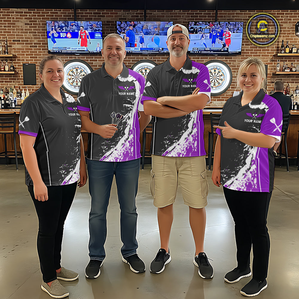Purple Fiery Rooster Fury Dart Arrow Women Funny Darts Polo Shirt Custom Name Darts Jersey NYN2112