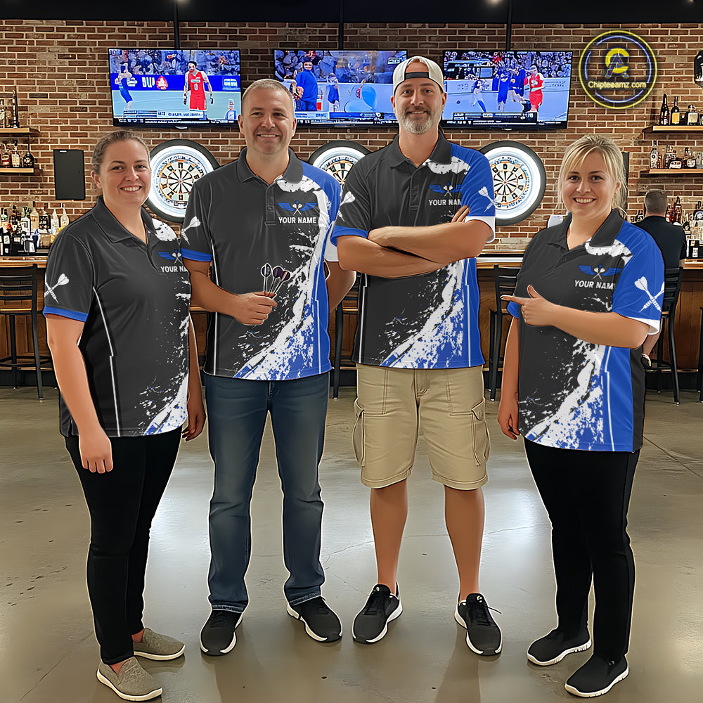 Blue Fiery Rooster Fury Dart Arrow Women Funny Darts Quarter- Zip Shirt Custom Name Darts Jersey NYN2113