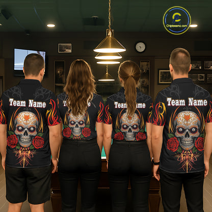 Skull Tribal Ball Pool Men Billiard Polo & 1/4-Zip Shirts Custom Flame 8 Ball Billiard Attire NYN2389