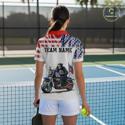 Custom Grim Reaper Motorcycle Pickleball Jersey For Women Patriotic Pickleball Paddle Shirts NYN2132