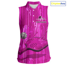 Load image into Gallery viewer, Custom Pink Dripping Pickleball Paddle &amp; Ball Sleeveless Polo Shirts Women Splashed Colorful Pickleball Shirt NYN2785