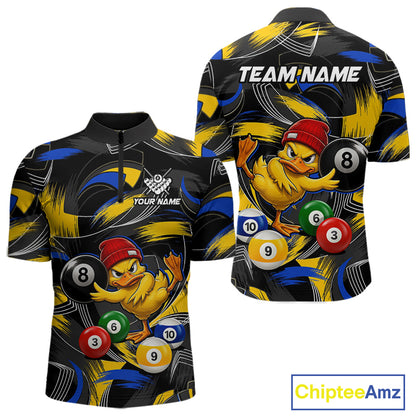 Blue & Yellow Funny Duck 8 Ball Pool Billiard Shirt For Men Personalized Billiard Team Name Outfits NYN3981