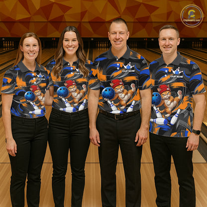 Blue And Orange Funny Cat Bowling Shirts For Women Personalized Bowling Team Name Outfits NYN3979