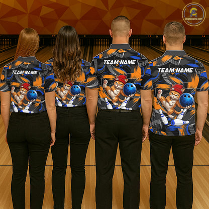 Blue And Orange Funny Cat Bowling Shirts For Women Personalized Bowling Team Name Outfits NYN3979