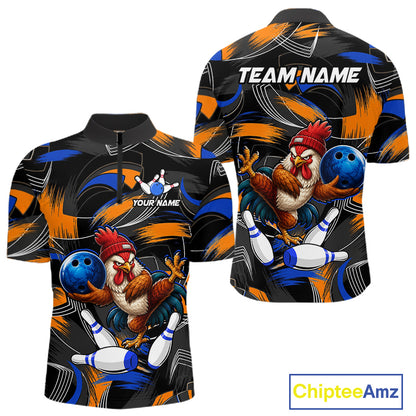 Blue And Orange Funny Rooster Bowling Shirts For Men Personalized Bowling Team Name Outfits NYN3980