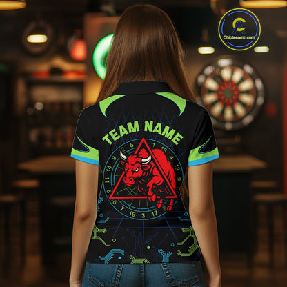 Multi Color Techno Grid & Bull Women's Darts Shirt - Custom Name For Darts Jersey NYN0475