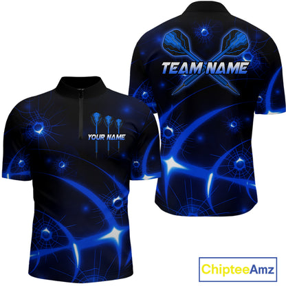 Lightning Dart Arrow Custom Blue Darts Quarter-Zip Shirt For Men - Darts Team Jersey NYN0718