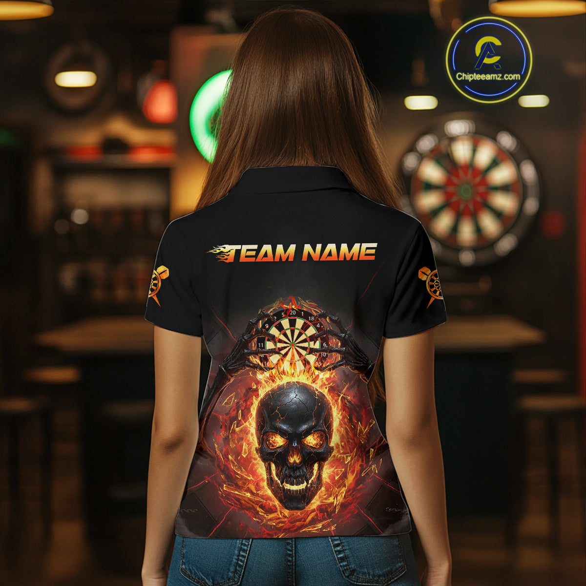 Custom Red Flames Skull Broken Glass Women Darts Polo Shirt Outfits Dart Jerseys NYN1902