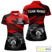 Load image into Gallery viewer, Black &amp; Red Grunge 8 Ball Pool Women Billiard Polo &amp; 1/4-Zip Jersey Custom Billiard Shirt Designs NYN2411