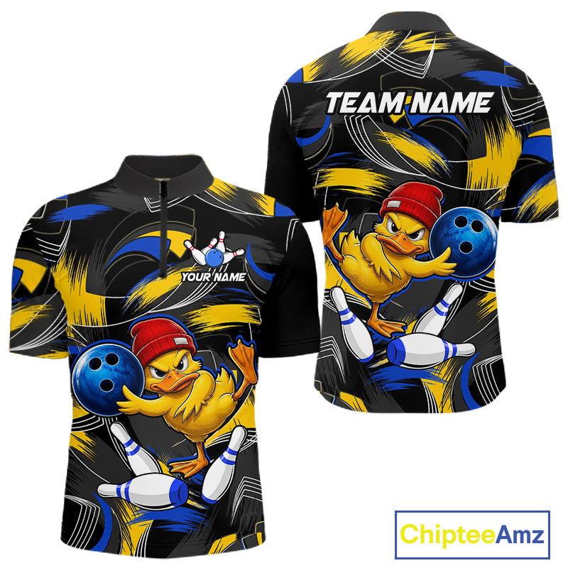 Blue And Yellow Funny Duck Bowling Shirts For Men Personalized Bowling Team Name Outfits NYN3190