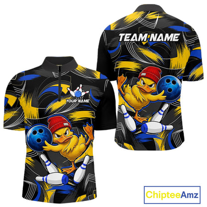 Blue And Yellow Funny Duck Bowling Shirts For Men Personalized Bowling Team Name Outfits NYN3190