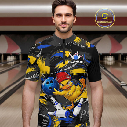 Blue And Yellow Funny Duck Bowling Shirts For Men Personalized Bowling Team Name Outfits NYN3190