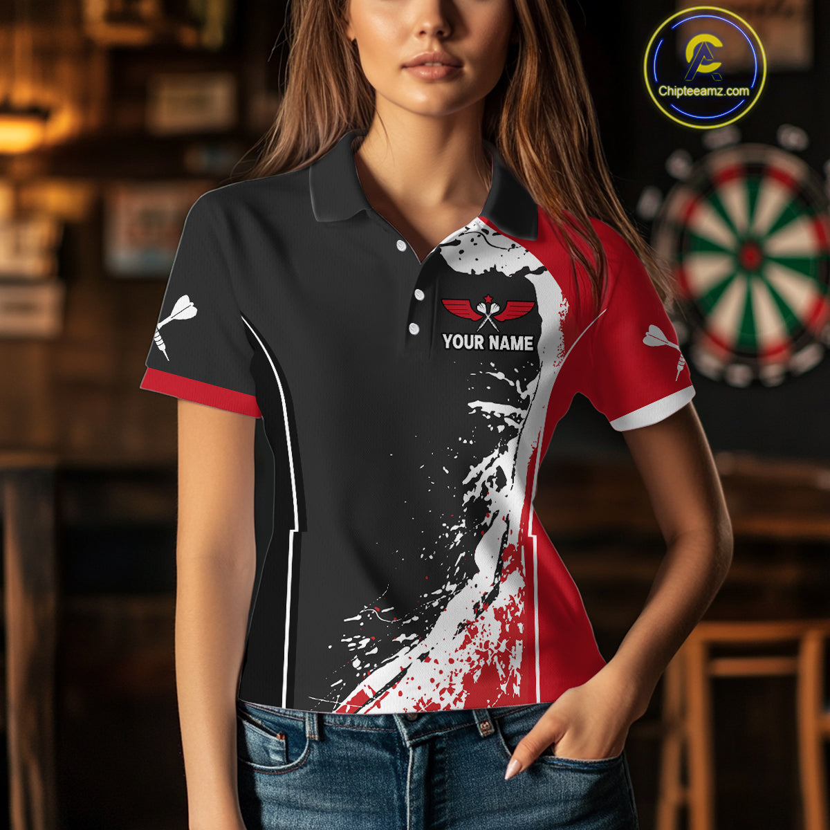 Fiery Rooster Fury Dart Arrow Women's Funny Darts Shirt - Custom Name For Darts Jersey NYN0477