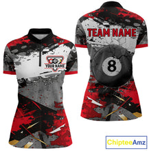 Load image into Gallery viewer, Black, White And Red Grunge Paint Billiard Pool Shirts For Women Custom 8 Ball Billiard Team Attire NYN3019
