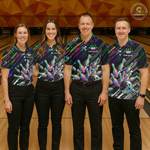 Load image into Gallery viewer, Holographic Strike Bowling Ball &amp; Pins Jersey For Men Custom Splatter Paint Bowling Team Shirts NYN3200