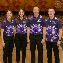 Load image into Gallery viewer, White purple splatter bowling ball team shirts custom bowling jerseys