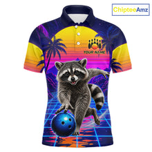 Load image into Gallery viewer, Funny raccoon bowling polo shirt for men custom bowling team jersey mockup