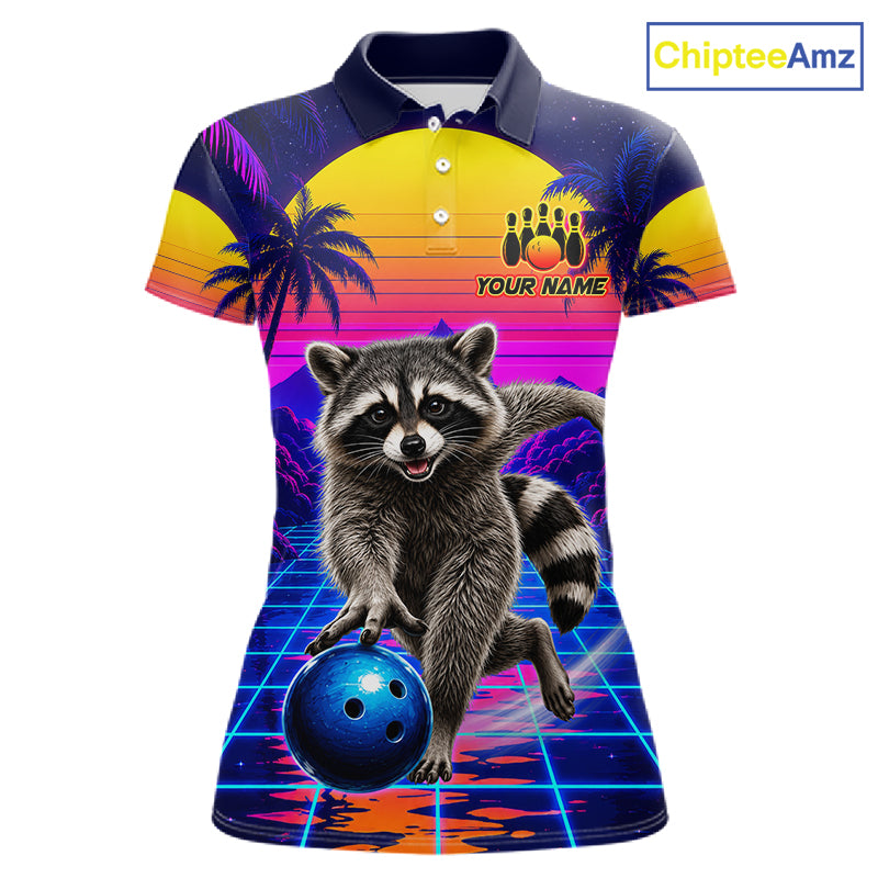 Funny raccoon bowling polo shirt for women custom bowling team jersey mockup