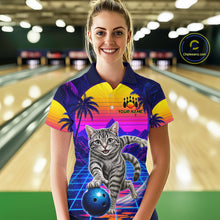 Load image into Gallery viewer, Funny cat quarter zip bowling shirt for women custom bowling jersey mockup