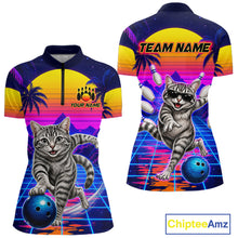 Load image into Gallery viewer, Funny cat quarter zip bowling shirt for women custom bowling jersey mockup