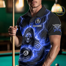 Load image into Gallery viewer, Blue Flames Grim Reaper Holding 8 Ball Pool Men Polo &amp; 1/4-Zip Shirt Personalized Billiard Gifts NYN2661