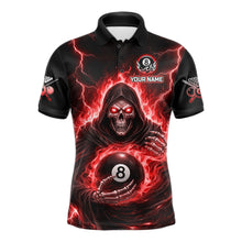Load image into Gallery viewer, Red Flames Grim Reaper Holding 8 Ball Pool Men Polo &amp; 1/4-Zip Shirt Personalized Billiard Gifts NYN2662