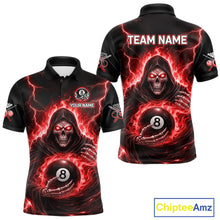Load image into Gallery viewer, Red Flames Grim Reaper Holding 8 Ball Pool Men Polo &amp; 1/4-Zip Shirt Personalized Billiard Gifts NYN2662
