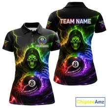 Load image into Gallery viewer, Colorful Flames Grim Reaper Holding 8 Ball Pool Women Polo &amp; 1/4-Zip Shirt Personalized Billiard Gifts NYN2663