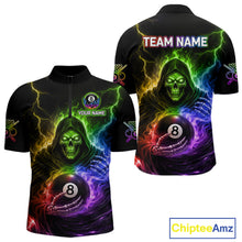 Load image into Gallery viewer, Colorful Flames Grim Reaper Holding 8 Ball Pool Men Polo &amp; 1/4-Zip Shirt Personalized Billiard Gifts NYN2663
