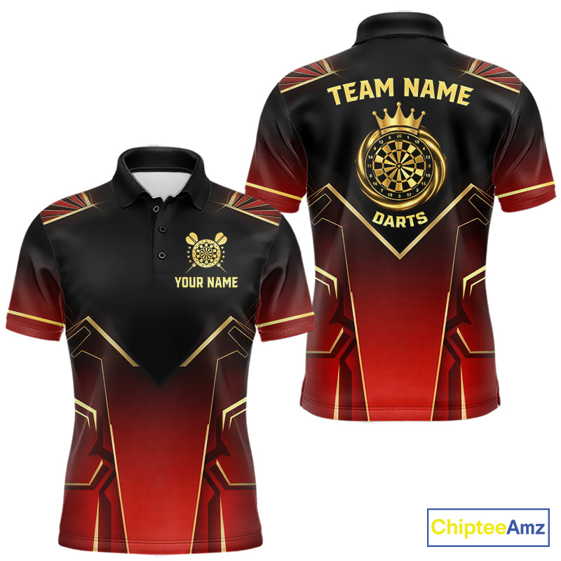 Black, Red And Gold Crown Dartboard Men Darts Polo & 1/4-Zip Shirts Custom Darts Outfits Team Jersey NYN3035
