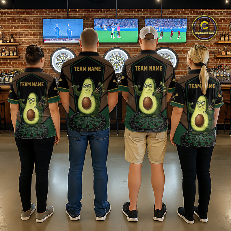 Angry Avocado Brown And Green Funny Darts Jersey For Women Custom Polo & 1/4 Zip Darts Team Shirts NYN3207