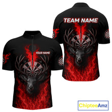 Load image into Gallery viewer, Custom Red Flames Dartboard Deer Funny Dart Men 1/4-Zip Shirt Dart Team Jerseys NYN1633