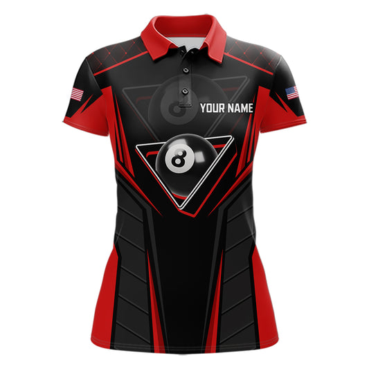 Black And Red Billiard Ball Pool Women Polo & 1/4-Zip Shirt Custom 8 Ball 3D Billiards Jerseys NYN2451