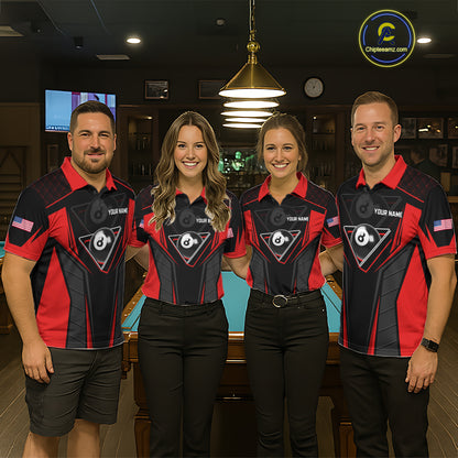 Black And Red Billiard Ball Pool Women Polo & 1/4-Zip Shirt Custom 8 Ball 3D Billiards Jerseys NYN2451