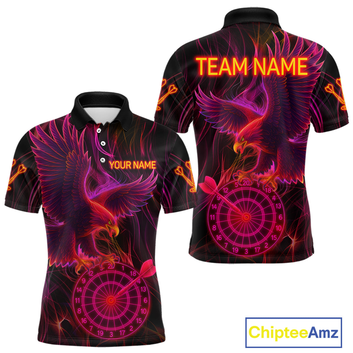 Purple Neon Eagle Dartboard Custom Darts Polo Shirt For Men - Darts Team Jersey NYN0741