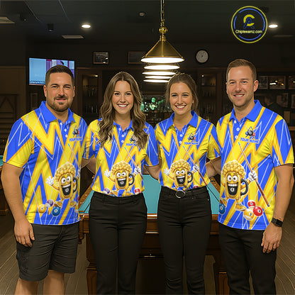 Yellow And Blue Funny Beer Billiard Shirt For Men Custom 8 Ball Pool Polo & 1/4 Zip Jersey  NYN3781