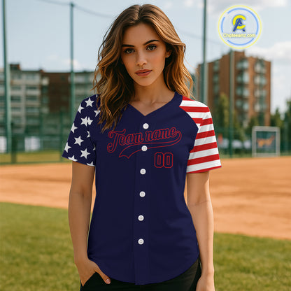 Custom Red And Blue Baseball Shirt For Women Personalized Youth Patriotic Baseball Jersey NYN1381