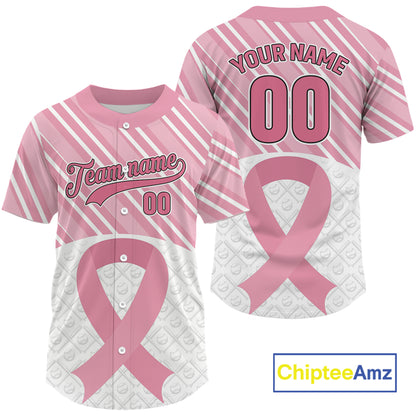 Custom White-Pink Ribbon Baseball Jerseys For Men Breast Cancer Awareness Baseball Shirt NYN1384