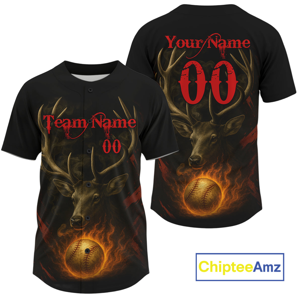 Custom Black And Red Deer Flames Baseball Ball Jerseys For Men Baseball Team Jerseys NYN1396