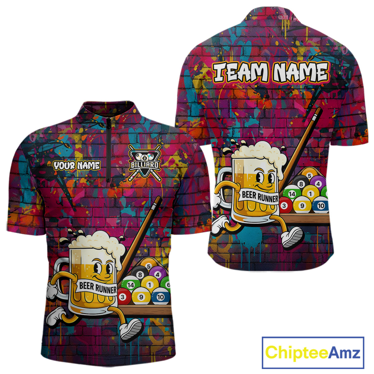 Funny Beer Play Pool 8 Ball Men's Billiard Team Shirt Custom Colorful Splatter Billiard Attire NYN2476