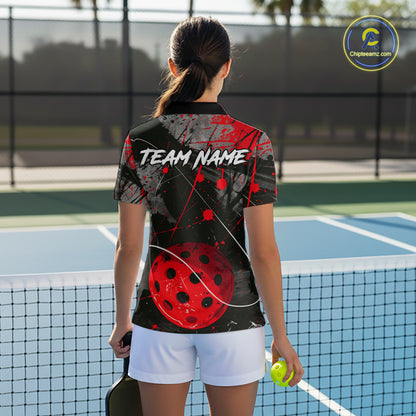 Custom Black Grunge Red Pickleball Ball T-Shirt For Women Splatter Pickleball Jerseys NYN2481