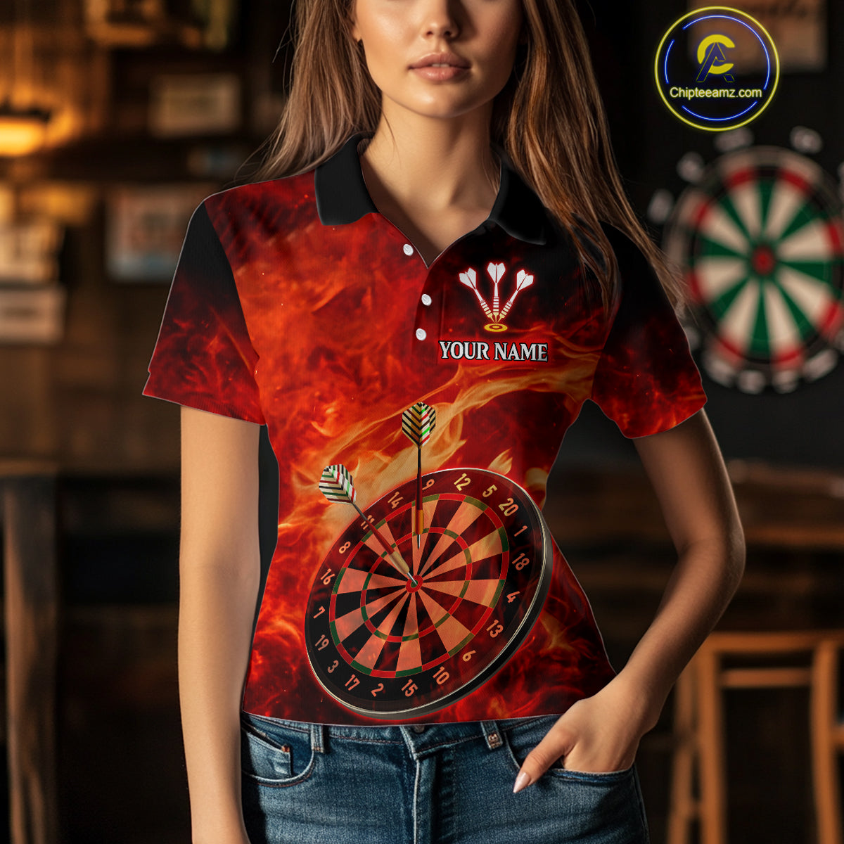 Flame Dartboard & Skull Flaming Darts Shirt For Men - Custom Dart Player Uniform NYN0529
