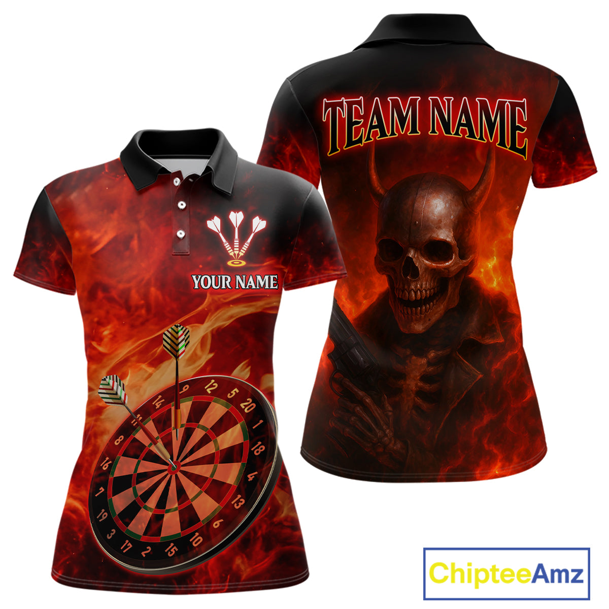 Flame Dartboard & Skull Flaming Darts Shirt For Men - Custom Dart Player Uniform NYN0529