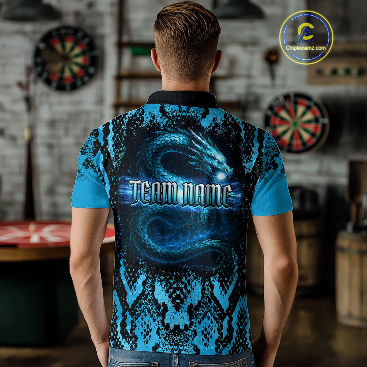 Lightning Navy Cobra & Snake-Skin Darts Shirt For Men - Custom Dart Player Jersey NYN0532