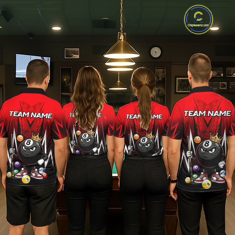 Black & Red Funny Crown 8 Ball Billiard Shirt For Men Custom 8 Ball Pool Polo & 1/4 Zip Jersey NYN3785
