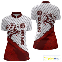 Load image into Gallery viewer, Personalized White And Red Striped Leopard Darts Quarter-Zip Shirts For Women Dart Team Jerseys NYN2197