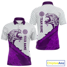 Load image into Gallery viewer, Personalized White And Purple Striped Leopard Darts Polo Shirts For Men Dart Team Jerseys NYN2199