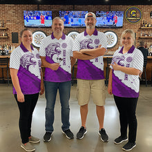 Load image into Gallery viewer, Personalized White And Purple Striped Leopard Darts Polo Shirts For Men Dart Team Jerseys NYN2199